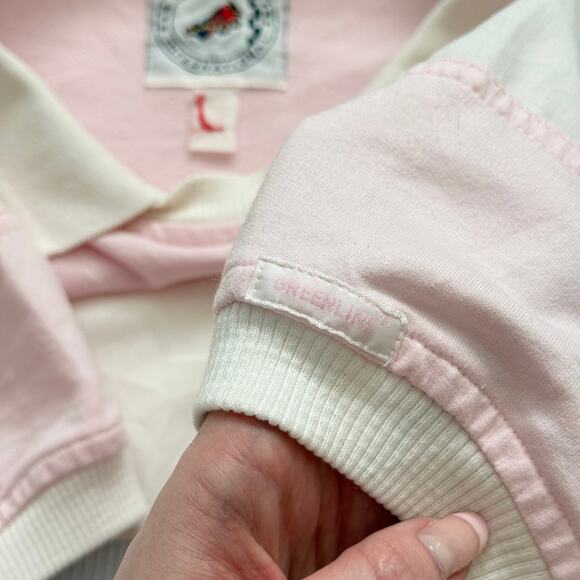 Vintage 80s Greenline Striped Collared Crewneck Patchwork Shirt, Size Large - Picture 8 of 9